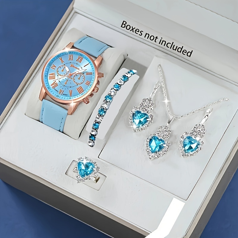 Ladies Fashion Watch - 우아한 로즈골드 스카이블루 러브 스톤 콤보