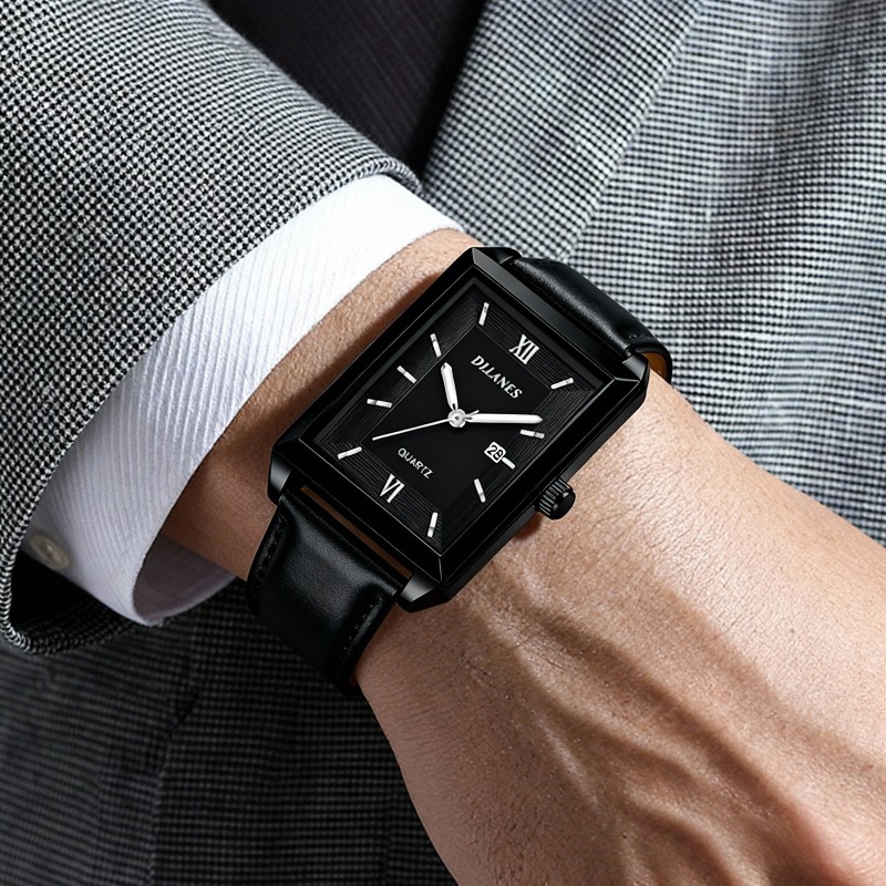 Smartwatch Square Watches For Men - 캐주얼 가죽 남성용 시계 패션 스퀘어