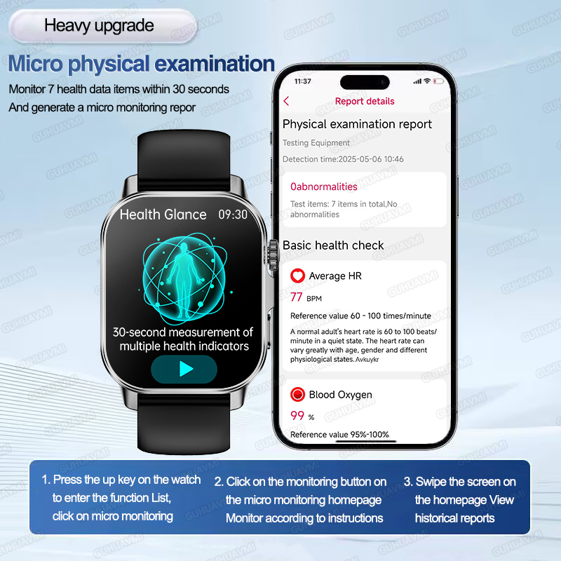 새로운 간호용 스마트워치 남성용 ECG 혈압 요산 혈중 - Smartwatch Health Watches For Men 리뷰 및 가격