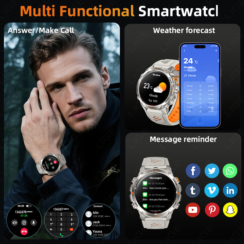 LIGE 러기드 GPS 트랙 스마트워치 남성용 LED  - Smartwatch Watches Smart 리뷰 및 가격