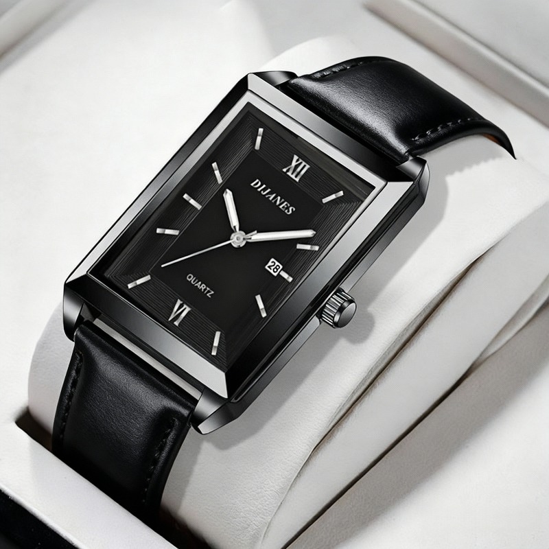 캐주얼 가죽 남성 시계 간단한 사각형 쿼츠 시계 달력  - Smartwatch Square Watches For Men 리뷰 및 가격